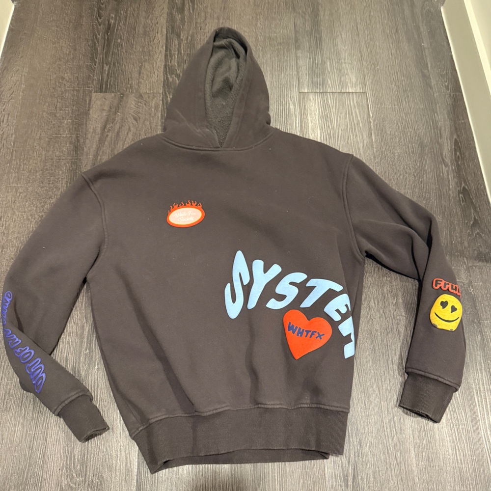 Charcoal Hoodie with Graphic Patches
